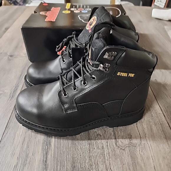 BRAHMA Black Steel Toe Work Boots Mens Size 10.5